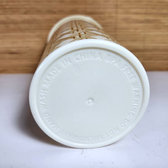 Kate Spade Tumbler New York Insulated Thermal Travel Mug 16oz Gold Weave Pattern - Picture 6 of 9